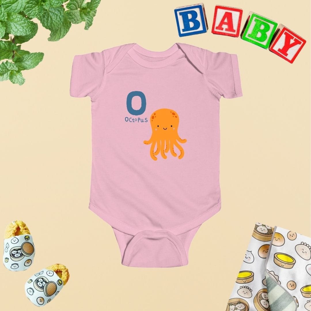 Animal Alphabet - O for Octopus Baby Bodysuit - Unisex Graphic Bodysuit for Babies