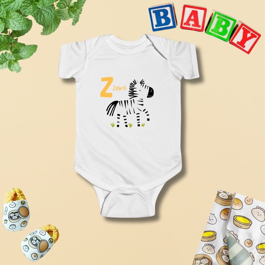Animal Alphabet - Z for Zebra Baby Bodysuit - Unisex Graphic Bodysuit for Babies