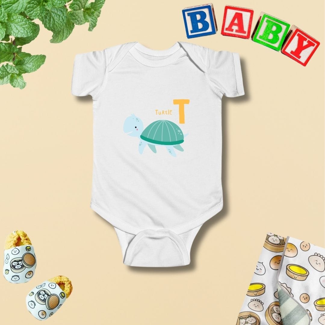 Animal Alphabet - T for Turtle Baby Bodysuit - Unisex Graphic Bodysuit for Babies