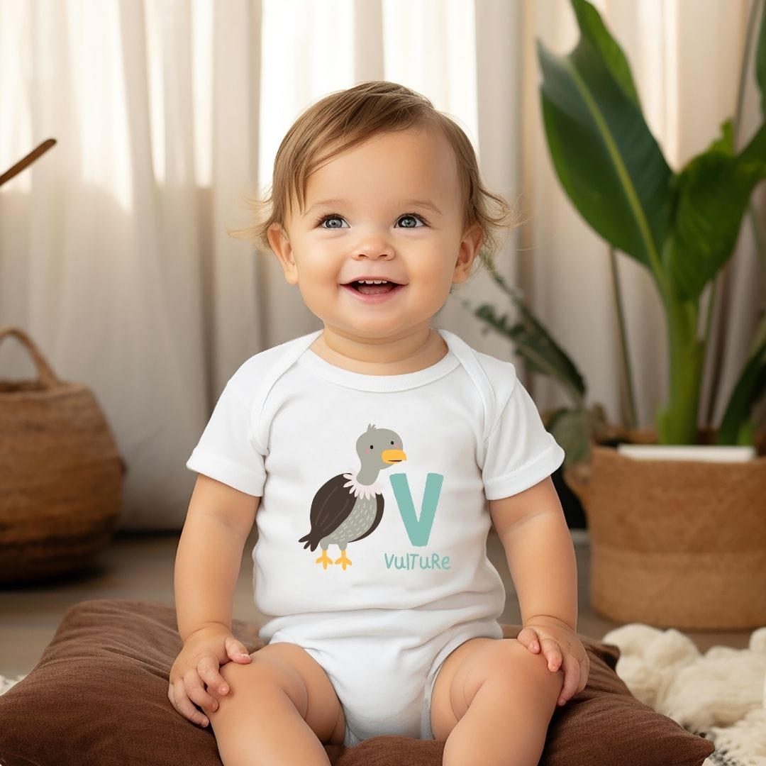 Animal Alphabet - V for Vulture Baby Bodysuit - Unisex Graphic Bodysuit for Babies