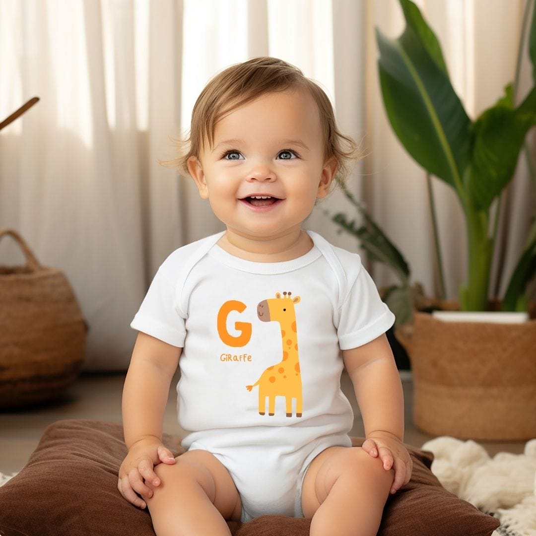 Animal Alphabet - G for Giraffe Baby Bodysuit - Unisex Graphic Bodysuit for Babies