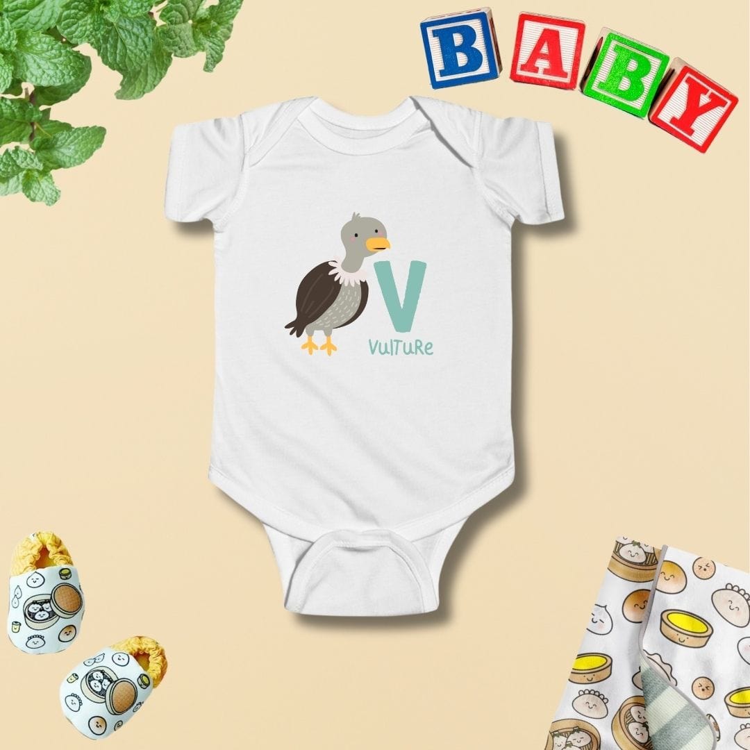 Animal Alphabet - V for Vulture Baby Bodysuit - Unisex Graphic Bodysuit for Babies