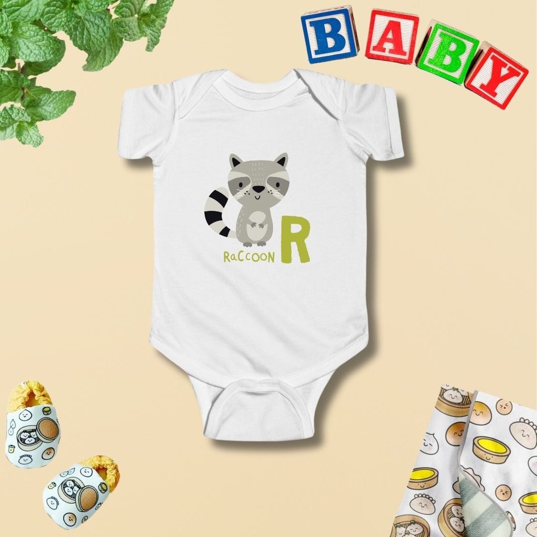 Animal Alphabet - R for Raccoon Baby Bodysuit - Unisex Graphic Bodysuit for Babies