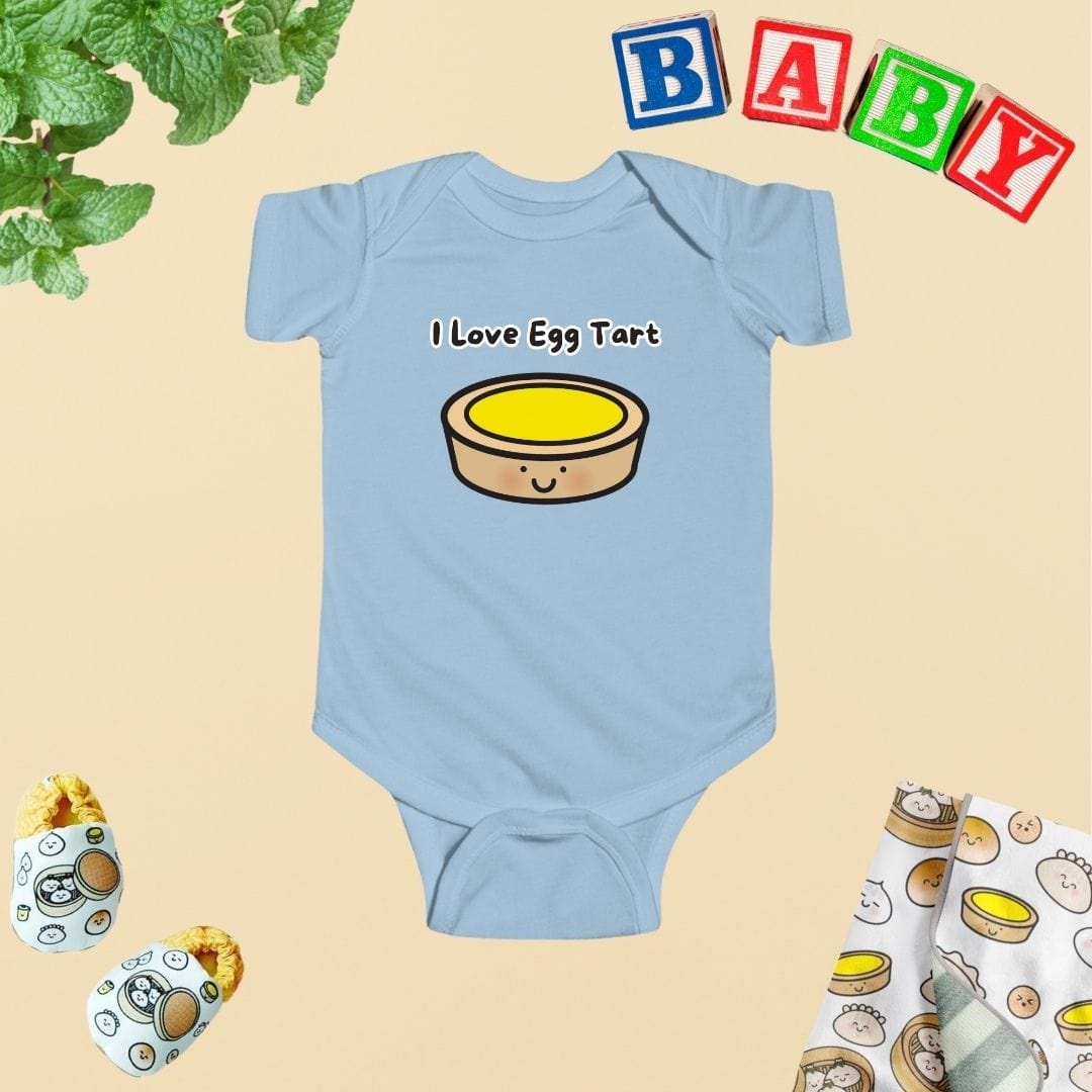 I Love Egg Tart Baby Bodysuit - Unisex Graphic Bodysuit for Babies