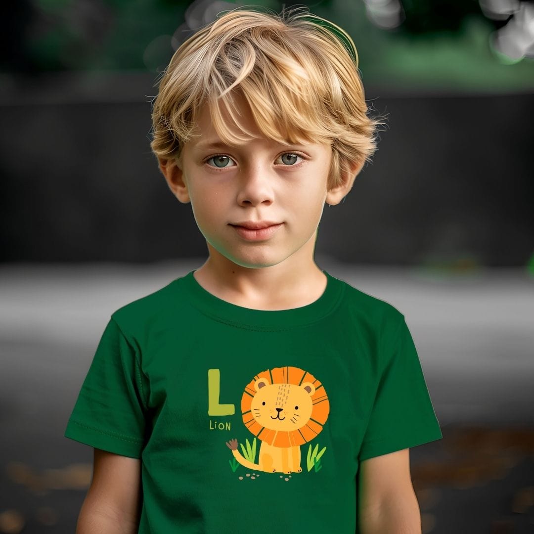 Animal Alphabet - L for Lion Unisex Kids Tee - Fun Educational Graphic Tee for Kids Age 2-18