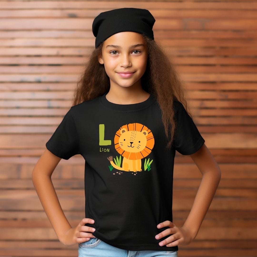Animal Alphabet - L for Lion Unisex Kids Tee - Fun Educational Graphic Tee for Kids Age 2-18