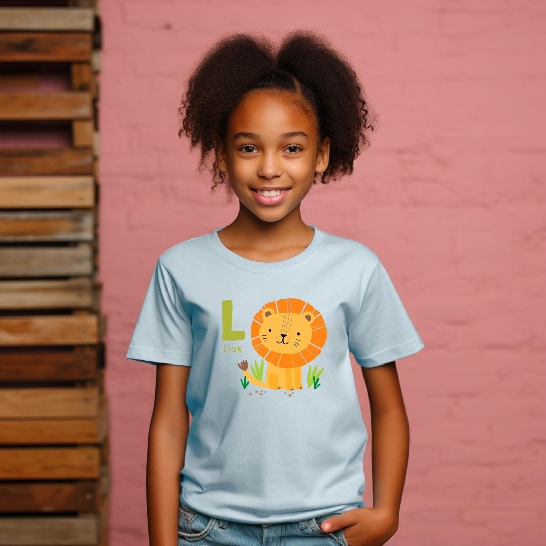 Animal Alphabet - L for Lion Unisex Kids Tee - Fun Educational Graphic Tee for Kids Age 2-18