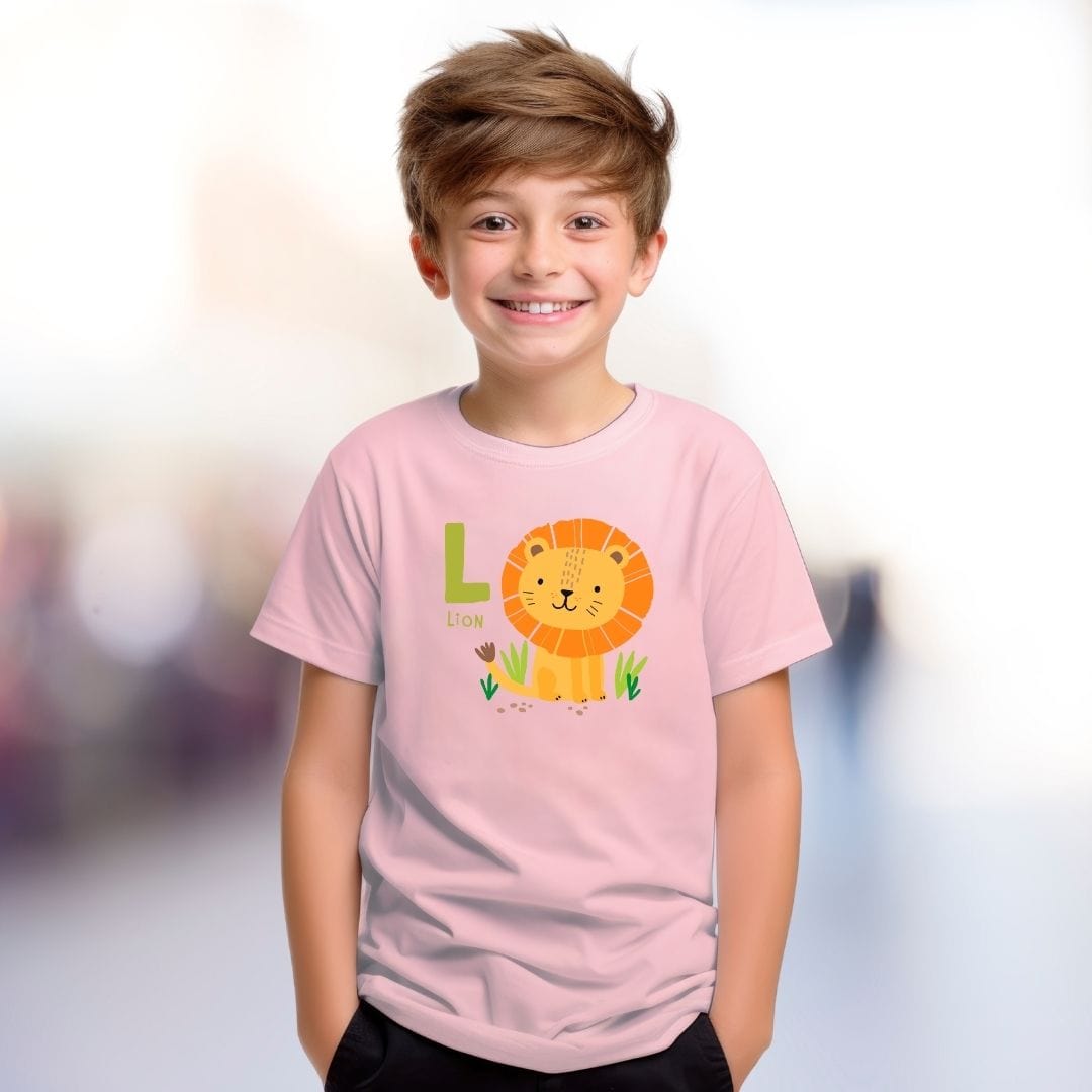 Animal Alphabet - L for Lion Unisex Kids Tee - Fun Educational Graphic Tee for Kids Age 2-18