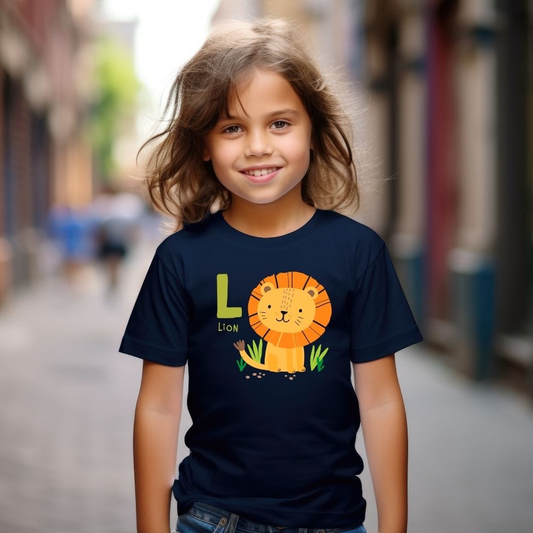 Animal Alphabet - L for Lion Unisex Kids Tee - Fun Educational Graphic Tee for Kids Age 2-18