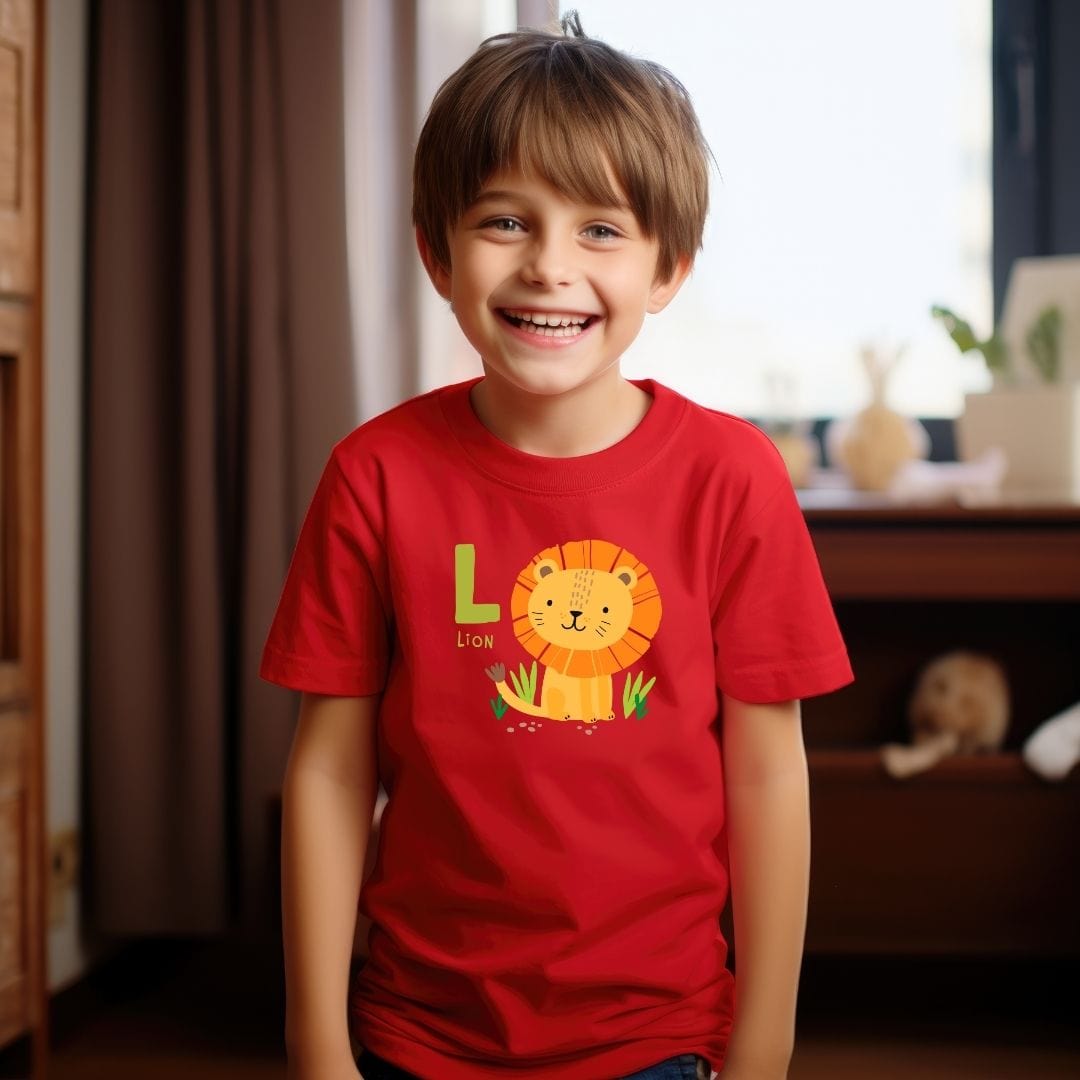 Animal Alphabet - L for Lion Unisex Kids Tee - Fun Educational Graphic Tee for Kids Age 2-18