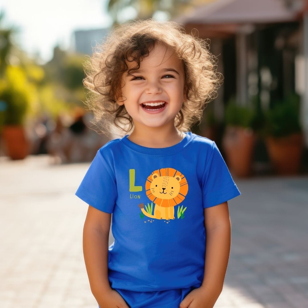 Animal Alphabet - L for Lion Unisex Kids Tee - Fun Educational Graphic Tee for Kids Age 2-18