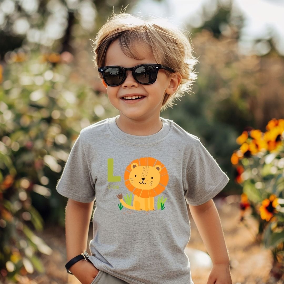 Animal Alphabet - L for Lion Unisex Kids Tee - Fun Educational Graphic Tee for Kids Age 2-18