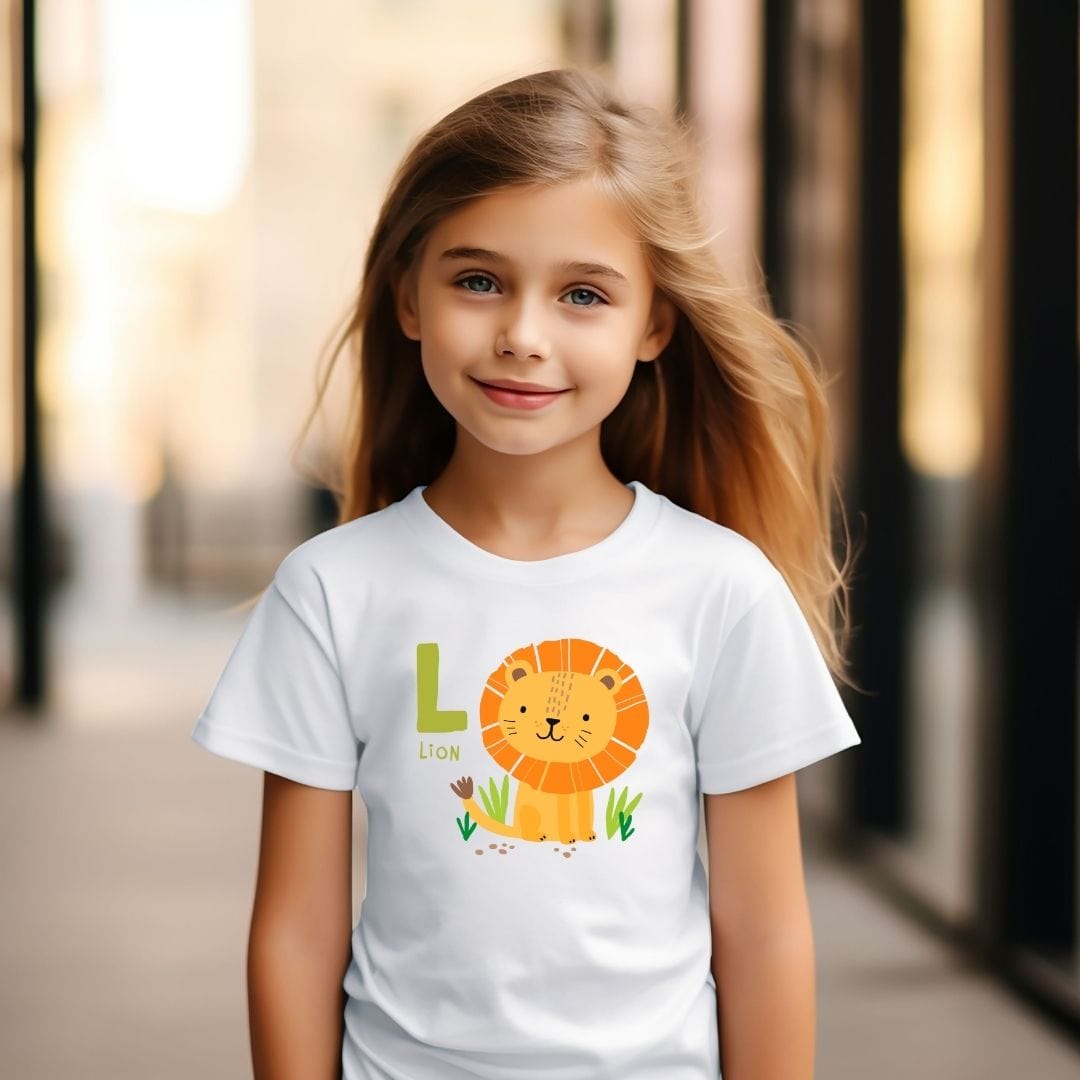 Animal Alphabet - L for Lion Unisex Kids Tee - Fun Educational Graphic Tee for Kids Age 2-18