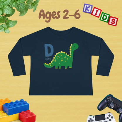 Animal Alphabet D for Dino Unisex Kids Sweater Toddler Long Sleeve Tee Ages 2-6 - 100% Cotton Spring and Fall Kids Sweatshirt