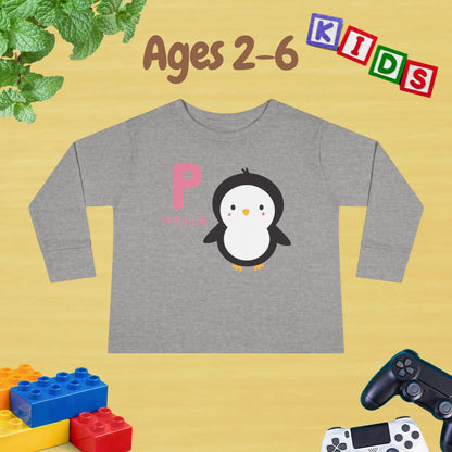 Animal Alphabet P for Penguin Unisex Kids Sweater Toddler Long Sleeve Tee Ages 2-6 - 100% Cotton Spring and Fall Kids Sweatshirt
