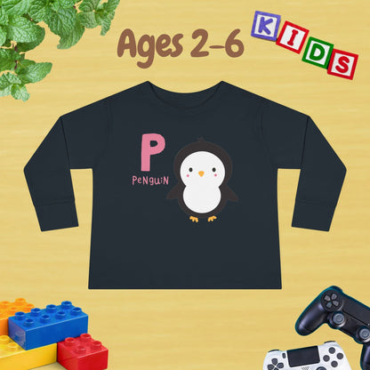 Animal Alphabet P for Penguin Unisex Kids Sweater Toddler Long Sleeve Tee Ages 2-6 - 100% Cotton Spring and Fall Kids Sweatshirt