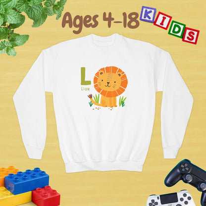 Animal Alphabet - L for Lion Ages 4-18 Unisex Kids and Teens Sweatshirt - Cozy Fall and Winter Youth Sweatshirt