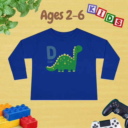 Animal Alphabet D for Dino Unisex Kids Sweater Toddler Long Sleeve Tee Ages 2-6 - 100% Cotton Spring and Fall Kids Sweatshirt