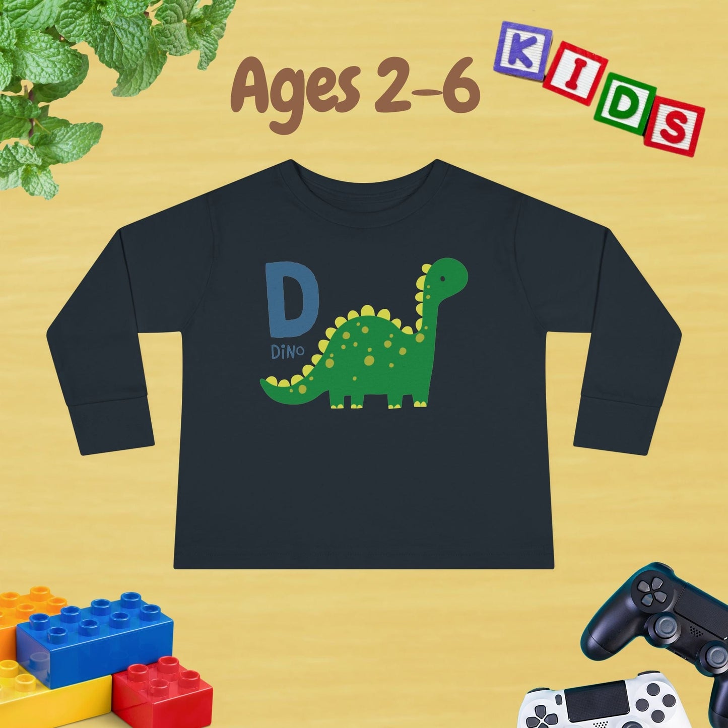 Animal Alphabet D for Dino Unisex Kids Sweater Toddler Long Sleeve Tee Ages 2-6 - 100% Cotton Spring and Fall Kids Sweatshirt