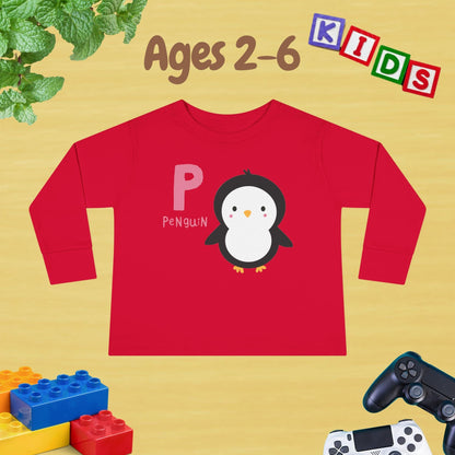 Animal Alphabet P for Penguin Unisex Kids Sweater Toddler Long Sleeve Tee Ages 2-6 - 100% Cotton Spring and Fall Kids Sweatshirt