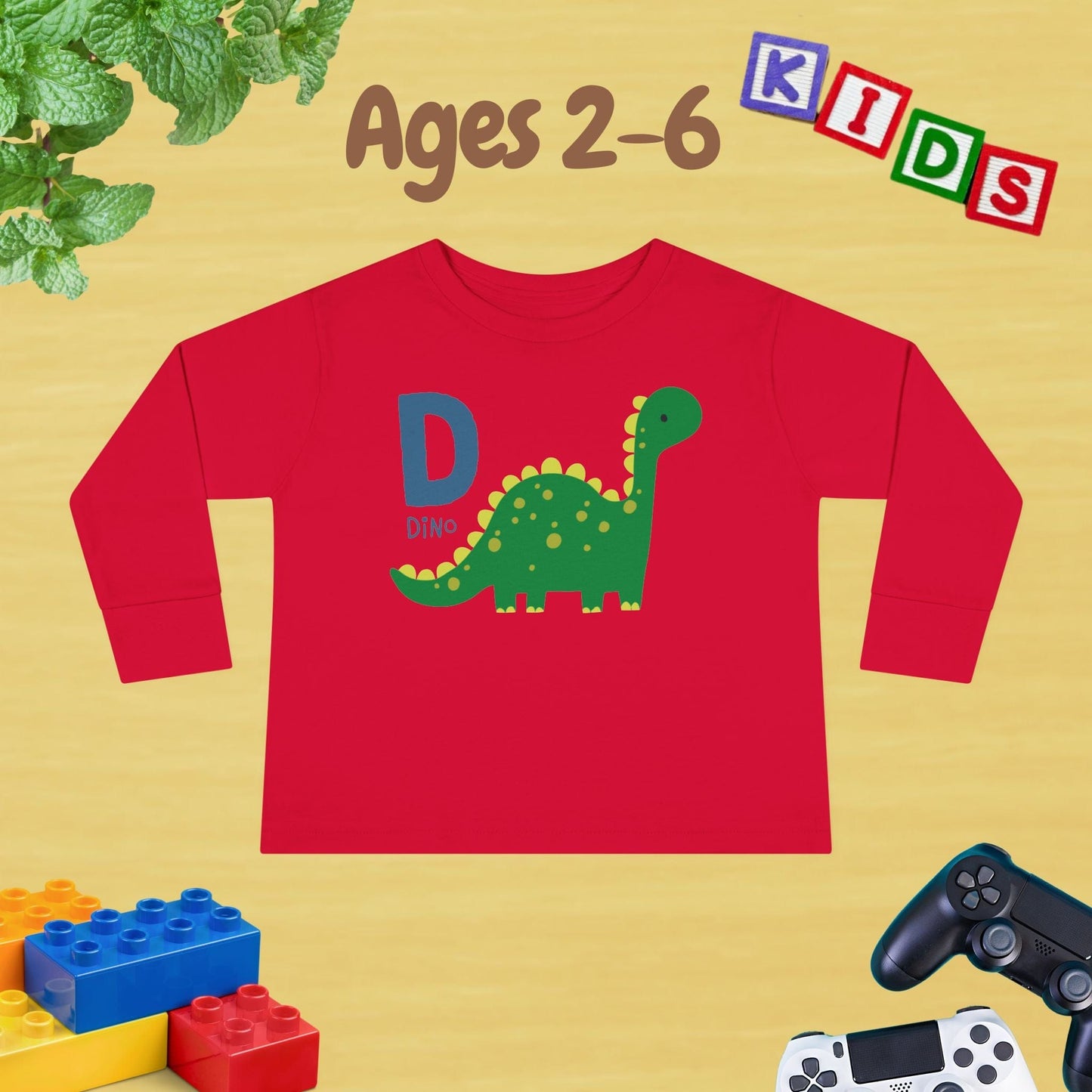 Animal Alphabet D for Dino Unisex Kids Sweater Toddler Long Sleeve Tee Ages 2-6 - 100% Cotton Spring and Fall Kids Sweatshirt