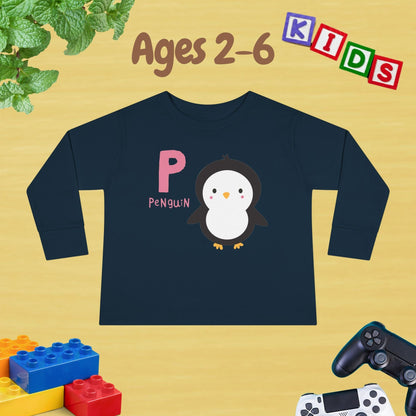 Animal Alphabet P for Penguin Unisex Kids Sweater Toddler Long Sleeve Tee Ages 2-6 - 100% Cotton Spring and Fall Kids Sweatshirt
