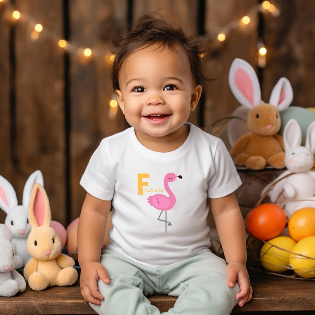 Animal Alphabet - F for Flamingo Baby Tee - Unisex Graphic Tee for Babies