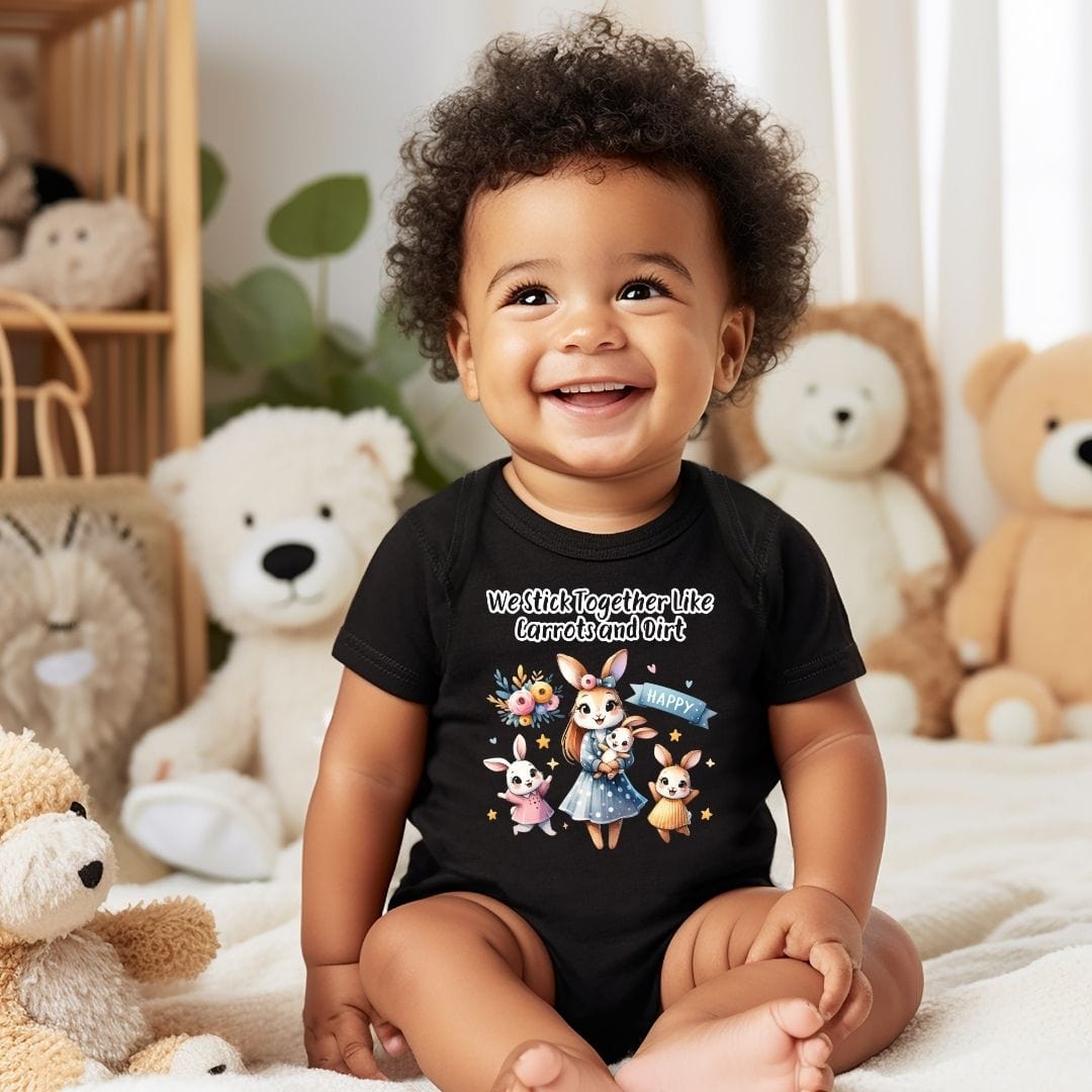 Mama & Mini Rabbits - We Stick Together Like Carrots and Dirt Baby Bodysuit
