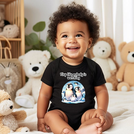 Penguin Family - Flap Like Nobody is Watching Baby Bodysuit
