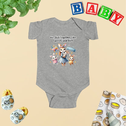 Mama & Mini Rabbits - We Stick Together Like Carrots and Dirt Baby Bodysuit