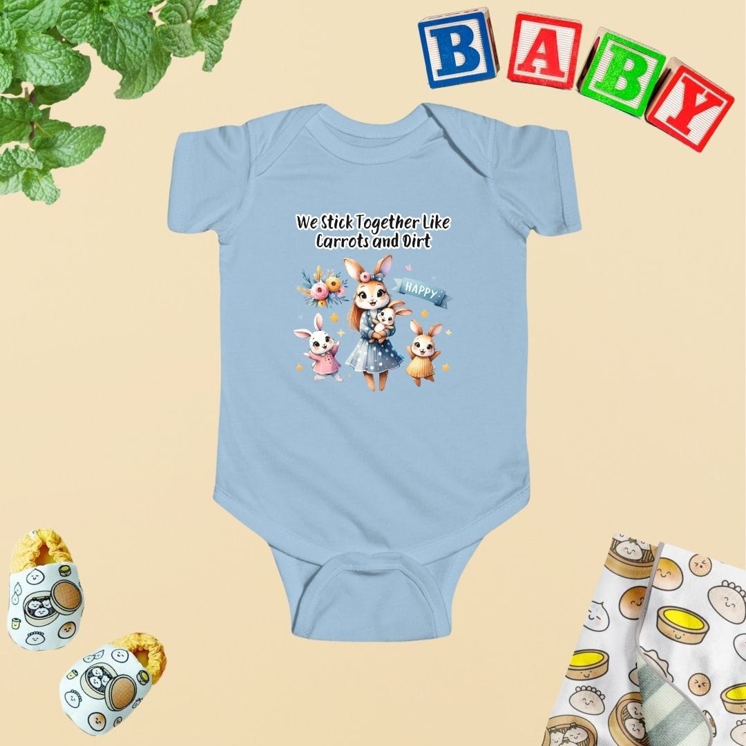 Mama & Mini Rabbits - We Stick Together Like Carrots and Dirt Baby Bodysuit