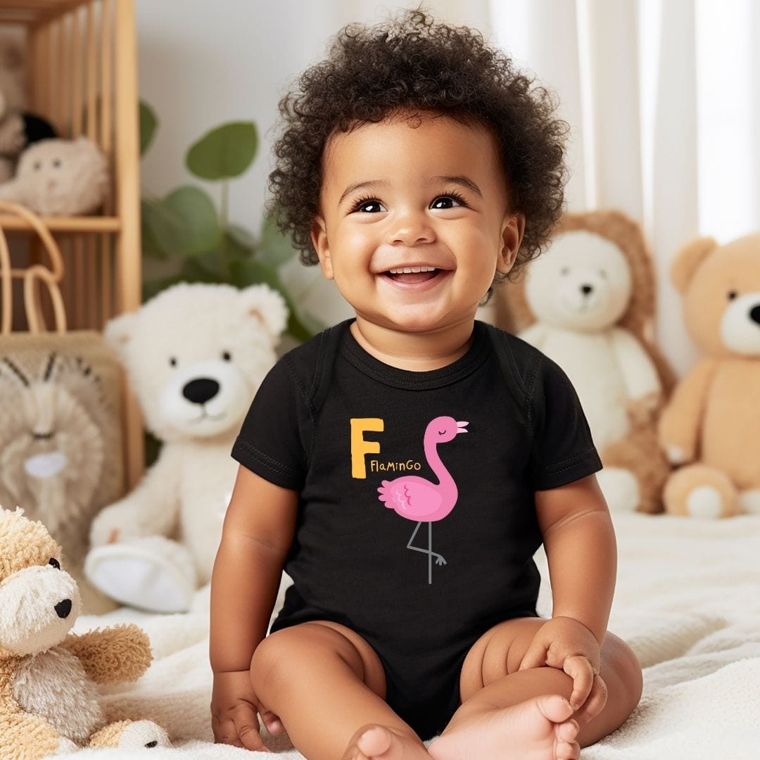 Animal Alphabet - F for Flamingo Baby Bodysuit - Unisex Graphic Bodysuit for Babies