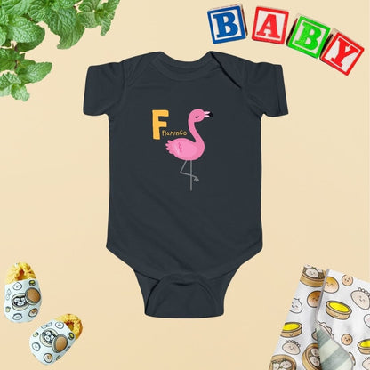 Animal Alphabet - F for Flamingo Baby Bodysuit - Unisex Graphic Bodysuit for Babies