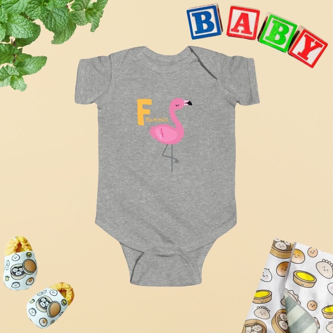 Animal Alphabet - F for Flamingo Baby Bodysuit - Unisex Graphic Bodysuit for Babies