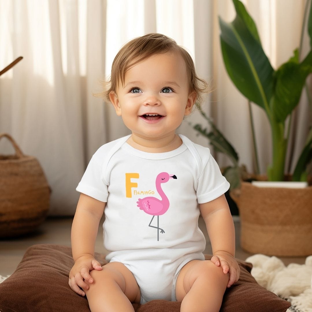 Animal Alphabet - F for Flamingo Baby Bodysuit - Unisex Graphic Bodysuit for Babies