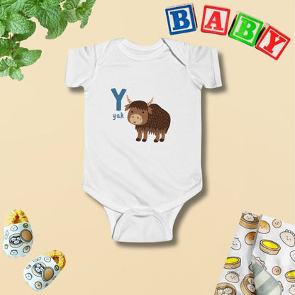 Animal Alphabet - Y for Yak Baby Bodysuit - Unisex Graphic Bodysuit for Babies