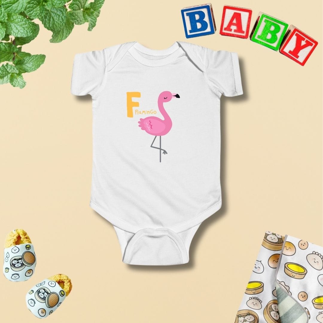 Animal Alphabet - F for Flamingo Baby Bodysuit - Unisex Graphic Bodysuit for Babies